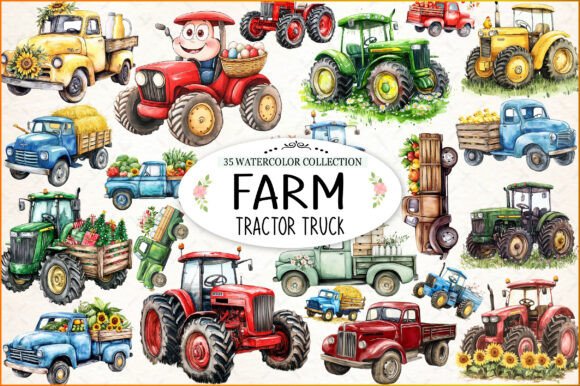 Download Farm Tractor Truck Watercolor Clipart - Water Collection