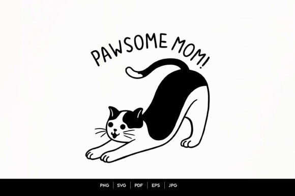 Download Pawsome Mom Cat Stretch Minimal Line Art - Premium Resources