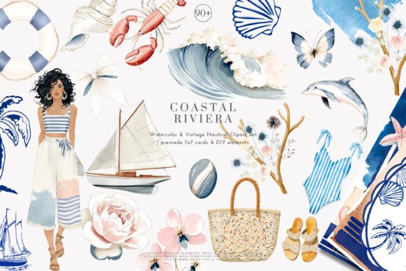 Download Watercolor Coastal Decor Clipart Set - Water Collection
