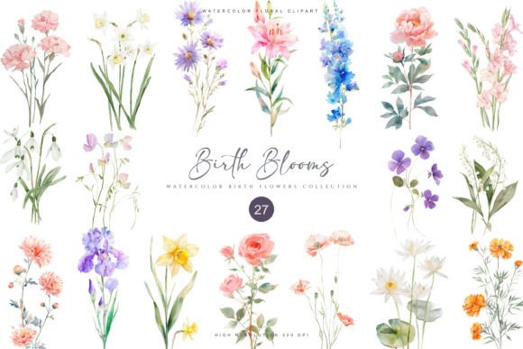 Download Watercolor Birth Flowers Collection - Water Collection