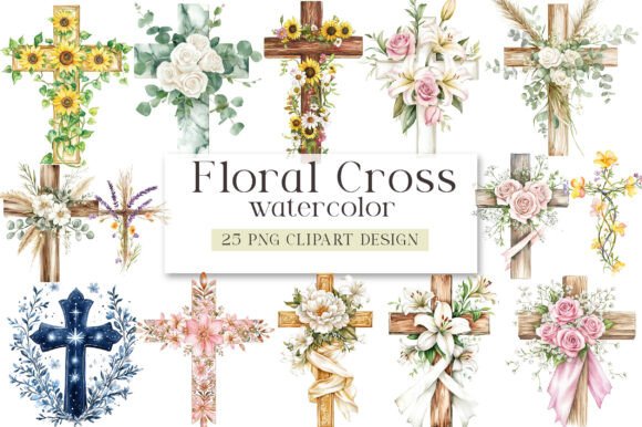 Download Watercolor Floral Cross Clipart - Water Collection