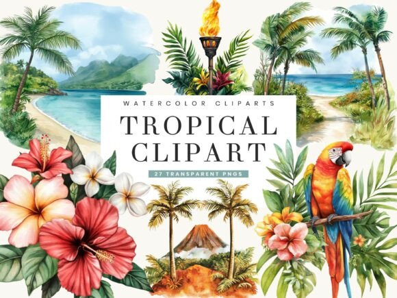 Download Watercolor Tropical Clipart Bundle - Water Collection