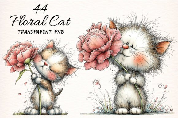 Download Watercolor Floral Cat Clipart - Water Collection