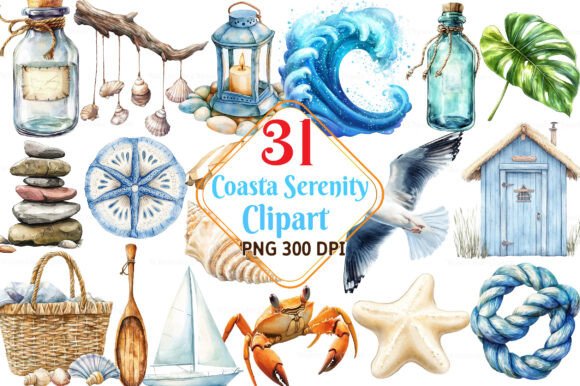 Download Watercolor Coastal Serenity Clipart - Water Collection
