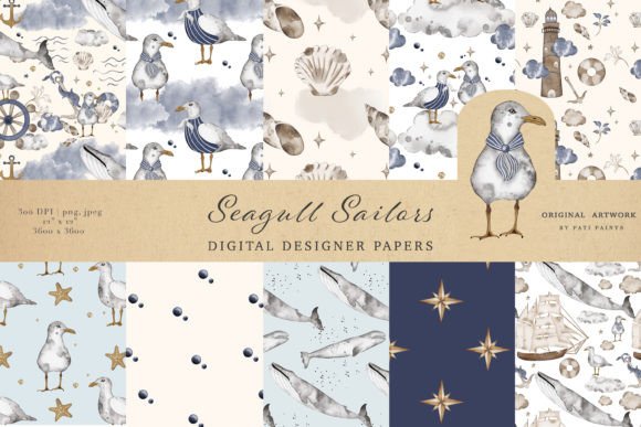 Download Watercolor Nautical Digital Paper Set - Water Collection