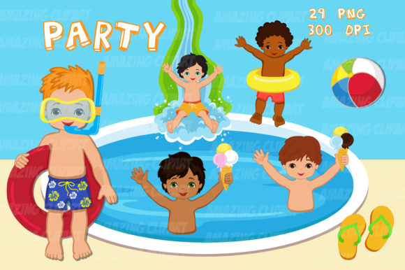 Download Water Slide Boy Clipart, Pool Party. - Premium Resources