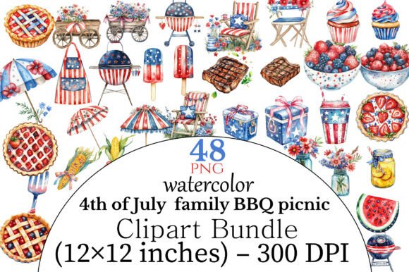 Download Watercolor 4th of July Family BBQ Picnic - Water Collection