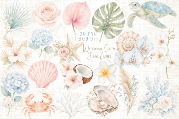 Download Watercolor Coastal Floral Clipart PNG - Water Collection