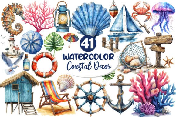 Download Watercolor Coastal Decor Clipart - Water Collection