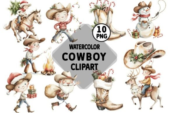 Download Watercolor Christmas Cowboy PNG Bundle - Water Collection