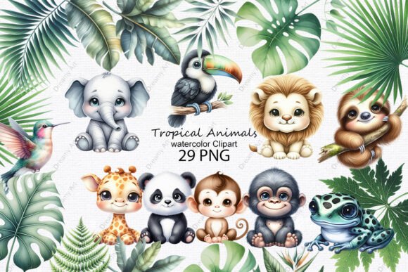 Download Tropical Animals Watercolor Clipart - Water Collection