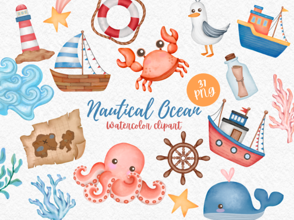 Download Nautical Ocean Elements Watercolor - Water Collection