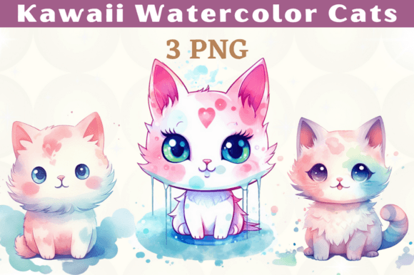 Download Cute Watercolor Cats Pastel Colors PNG - Water Collection