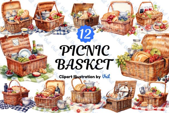 Download Picnic Basket Clipart Watercolor Bundle - Water Collection